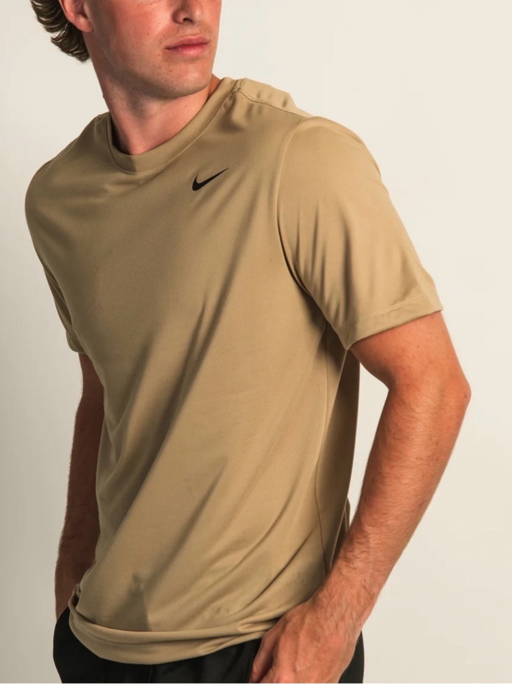 Nike Pro DRI- FIT Tan  Short Sleeve Performance Tee with Black Swoosh.Length 29”